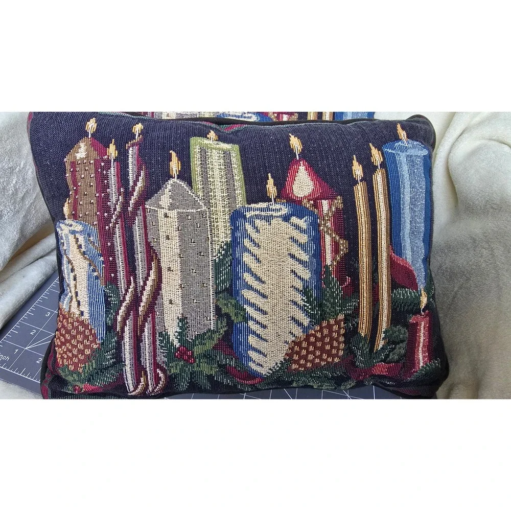 Ex-Cell Home Fashions Christmas Candle Tapestry Throw Pillows Set of 2 USA Made